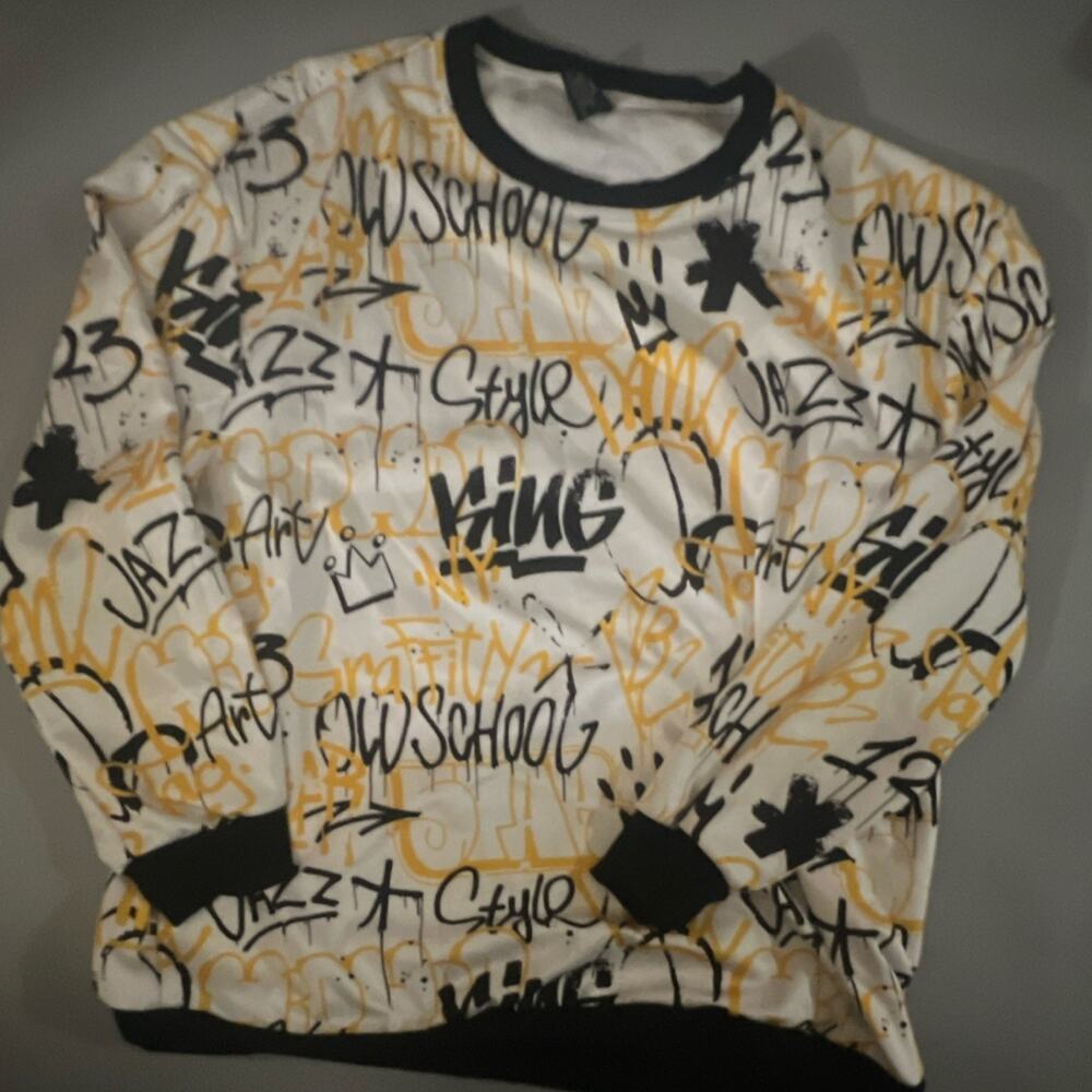 G-NET Men's 3XL Pullover Sweatshirt White Black Yellow Graphic Print Crew Neck